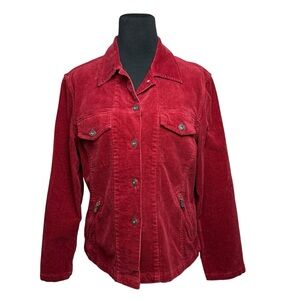 Christopher & Banks Corduroy Jacket Women SZ M Red Pockets Long Sleeve Gilmore